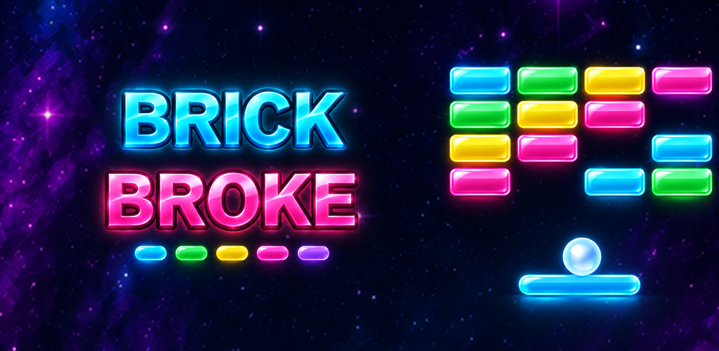 BrickBroke gameplay — neon bricks, glowing paddle and ball